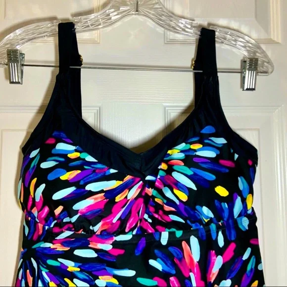 🦋 Maxine of Hollywood 12 D Sparkler Tankini Swim Top Large Nice! Adjustable - Picture 2 of 9